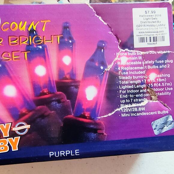 Hobby Lobby 70ct Purple Halloween String Lights Indoor/Outdoor 2016 - Picture 2 of 8